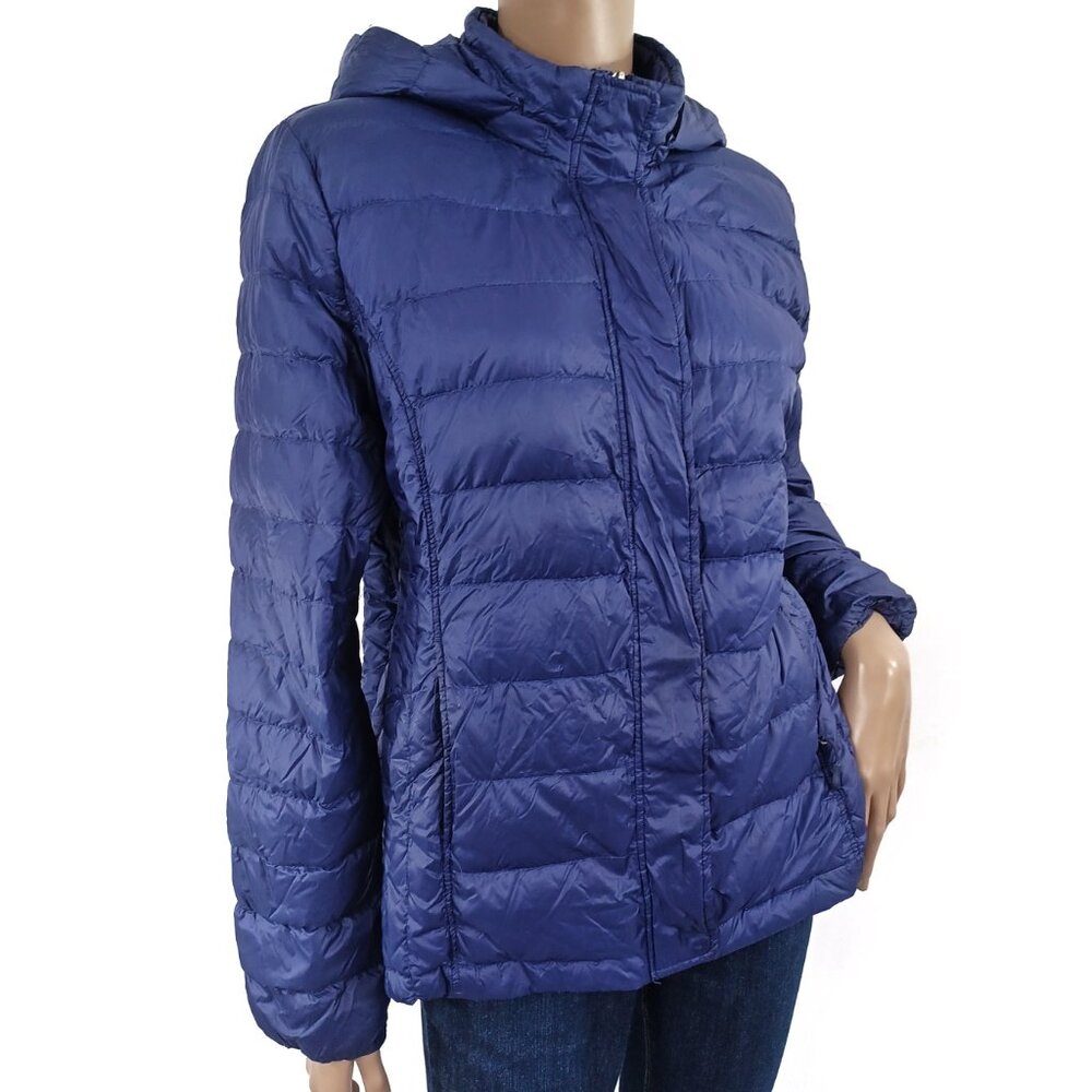 Down Puffer Jacket Hood Zip Front L